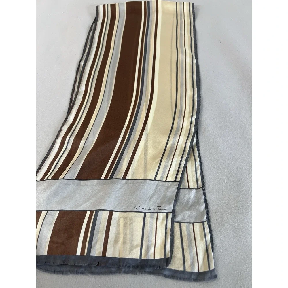 Oscar De La Renta Silk Scarf Striped Multicolor Rectangle 48